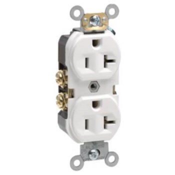 Commercial Grade Duplex Receptacle, White - 20 Amp