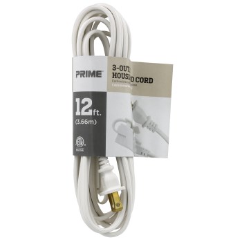 Indoor Extension Cord, White - 3-Outlet, 12 Ft