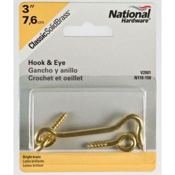 Solid Brass Hook & Eye, Visual Pack 2001 3 inches