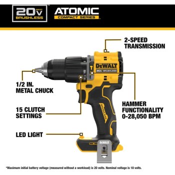 DeWalt ATOMIC 20V MAX 1/2" Hammer Drill (Bare Tool)