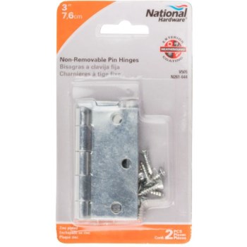 Non-Removable Pin Hinge, Zinc Plated ~ 3" x 3"