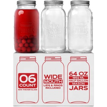 Forjars Wide Mouth Glass Canning Jars - 64 oz, 6pk