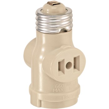 Leviton Twin Socket Adapter, Ivory - 660W/15A