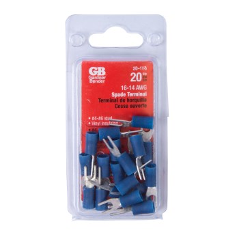 Spade Terminal, Blue - 16-14 AWG, #4-6 Stud, 20pk
