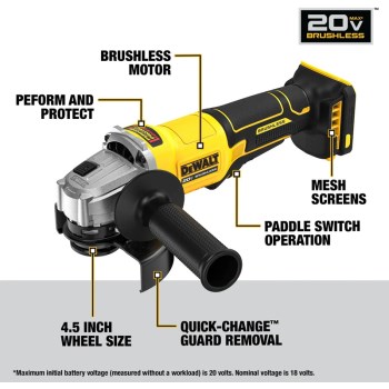 DeWalt 20V MAX XR Brushless 4-1/2" Angle Grinder, Bare