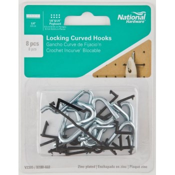 Locking Curved Pegboard Hook, Zinc ~ 1/4"