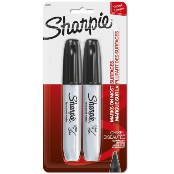 Permanent Markers, Chisel Tip, Black - 2pk