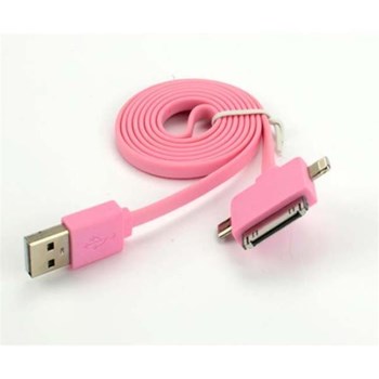 USB-A to 3-in-1 Flat Charger Cable - 10 Ft