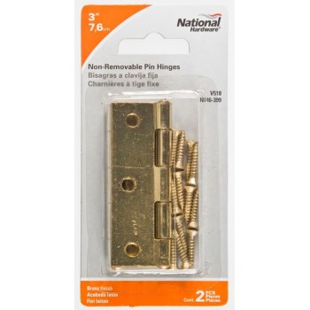 Non-removable Hinges,  Brass Finish  ~ 3 inches