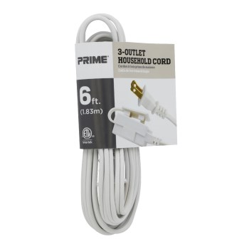 Indoor Extension Cord, White - 3-Outlet, 6 Ft