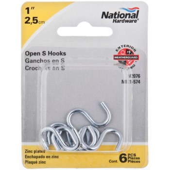 Zinc Heavy Open 'S' Hooks, Visual Pack 2076 1 inches