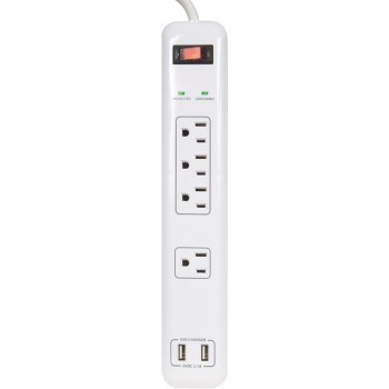 4 Outlet Surge Protector w/USB Charger + 4 Ft Cord