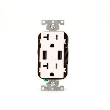 Combo Duplex Receptacle with USB Charger, Tamper Resistant - White