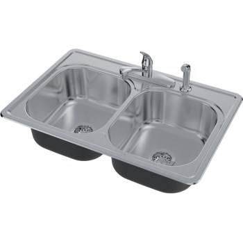 Double Bowl Sink Kit, Stainless Steel - 33" x 22" x 8"