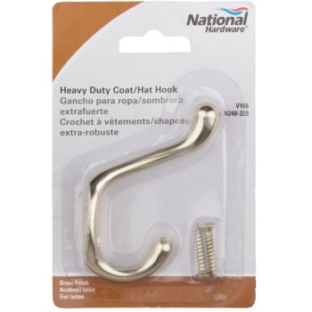 Coat & Hat Hook, Brass ~ Heavy Duty 