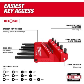Milwaukee SAE/Metric Ball End L-Key Set - 22pc