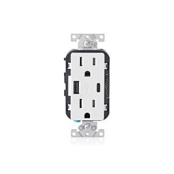 Leviton Duplex Receptacle & USB Charger, A+C Combo - White