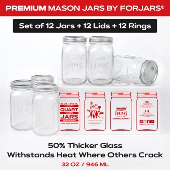 Forjars Wide Mouth Glass Canning Jars - 32 oz, 12pk