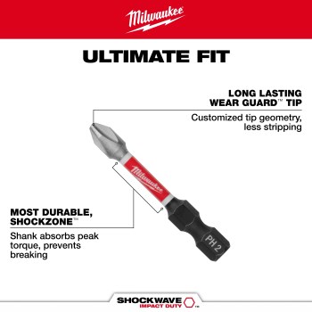 Milwaukee Shockwave Phillips #2 Power Bit - 2"