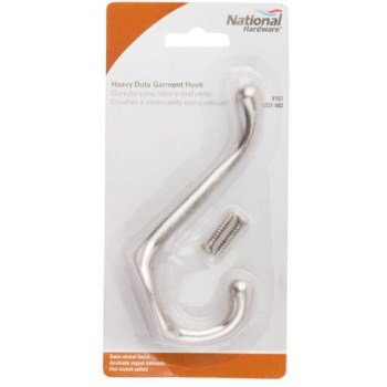 Coat & Hat Hook ~ Heavy Duty w/Screws,  Satin Nickel 