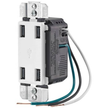 USB Charging Port Outlet - 4-Port, White