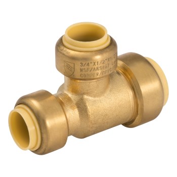 Push Fit Brass Tee - 3/4" x 1/2" x 1/2"
