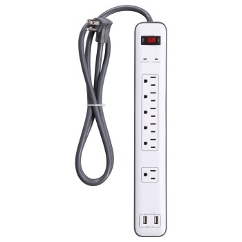6 Outlet Surge Protector w/USB Charger + 4 Ft Cord