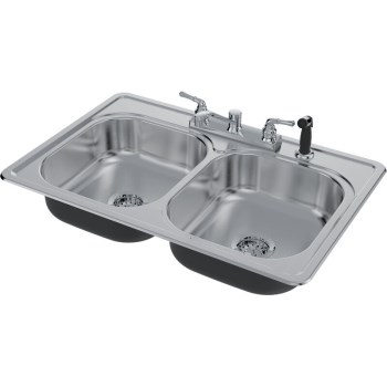 Double Bowl Sink Kit, Stainless Steel - 33" x 22" x 6"