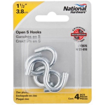 Zinc Heavy Open 'S' Hook,  1 - 1/2 inches