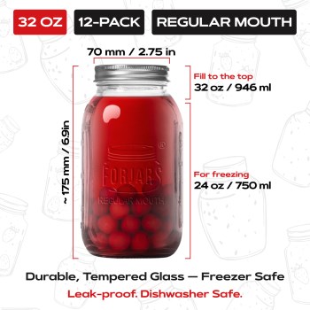 Forjars Regular Mouth Mason Jars, 32 oz 