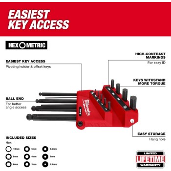 Milwaukee 9pc Metric Ball End L-Key Set