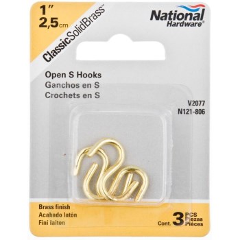 Solid Brass  Heavy Open 'S' Hooks ~ 1" 