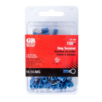 Vinyl Ring Terminal, Blue 16-14 AWG - #8-10 Stud, 100pk