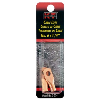 K-T Industries Copper Cable Lug - 6 AWG x 1/4", 2pk