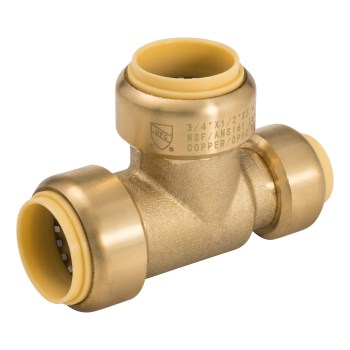 Push Fit Brass Tee - 3/4" x 1/2" x 3/4"