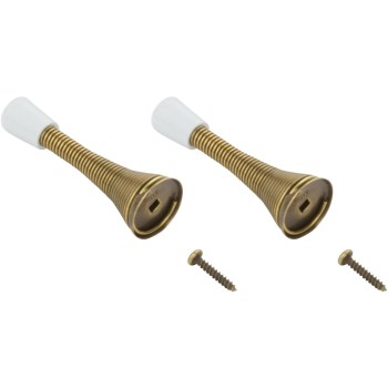 National Spring Door Stop, Antique Brass - 3", 2pk
