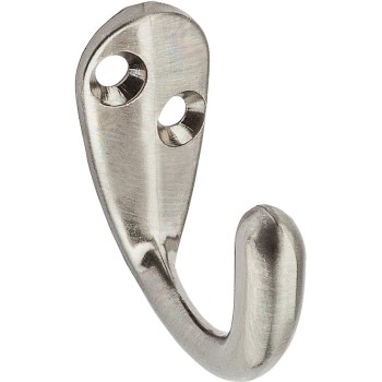 Coat & Hat Single Hook ~ Satin Nickel Finish w/Screws
