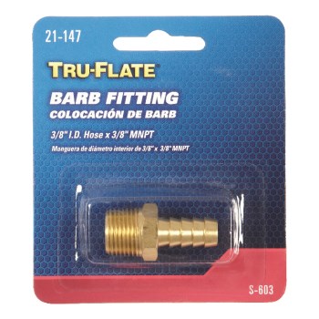 Tru-Flate Brass Barbed Hose Fitting - 3/8" x 3/8" NPT