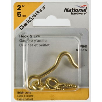 Solid Brass Hook & Eye, Visual Pack 2001 2 inches
