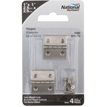 Decorative Broad Hinges, Satin Nickel ~ 1" x 1" 