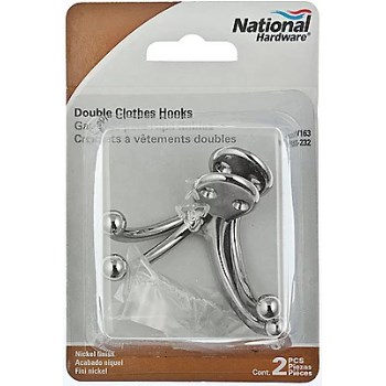Double Prong Clothes Hook ~ Nickel Finish