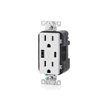 Leviton Duplex Receptacle & USB Charger, A+C Combo - White