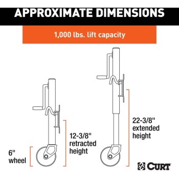 Curt Marine Jack with 6" Wheel - 1,000 Lb, 10" Travel