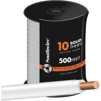 THHN Solid Building Wire, White - 10 AWG x 500 Ft
