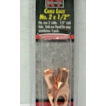 K-T Industries Copper Cable Lug - 2 Gauge x 1/2" Stud, 2pk