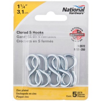 Zinc Closed S Hooks, Visual Pack 2072 #811