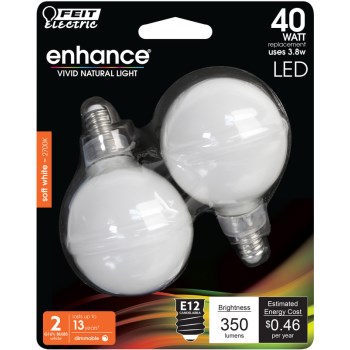 Feit Electric G16.5 LED Globe Bulb, Soft White - 40W Equivalent (2 per pack)