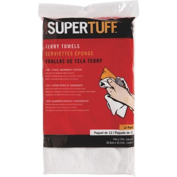 SuperTuff Terry Towels, White - 14" x 17", 12-Pack