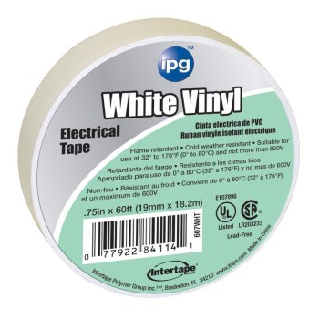 Electrical Tape, Vinyl ~ 3/4" x 60 ft, White