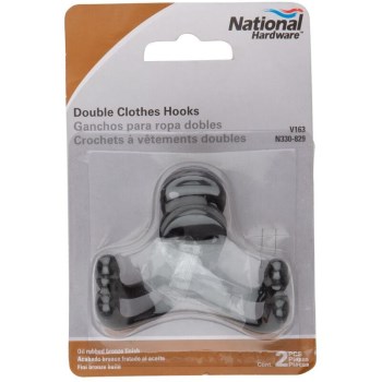 Double Hook,  Oil Rubbed Bronze w/Screws ~ 2 Pack